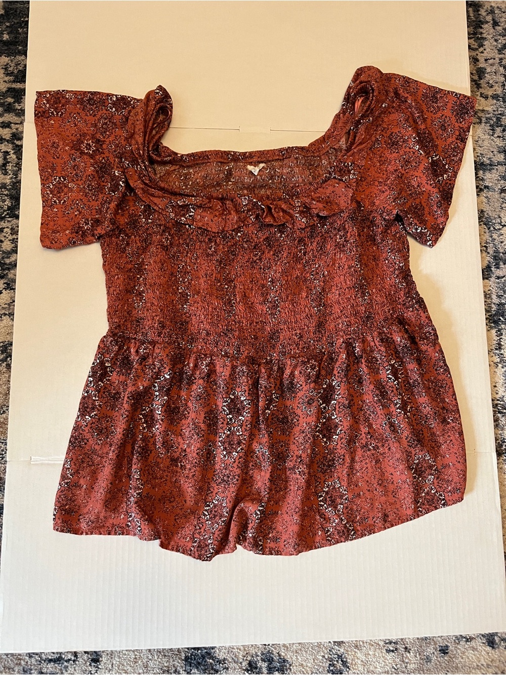 Maurices Rust Floral Smocked Peplum Top